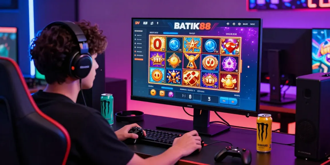 Menampilkan pemain yang sedang menikmati permainan BATIK88 slot di platform hiburan online yang modern.
