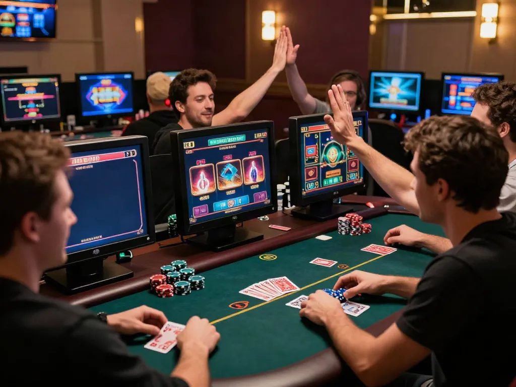 A vibrant akunjp online gambling scene with players enjoying exciting slot games.