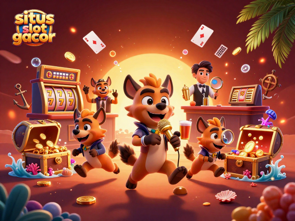 Experience vibrant action at situs slot gacor with hyenas enjoying casino entertainment.