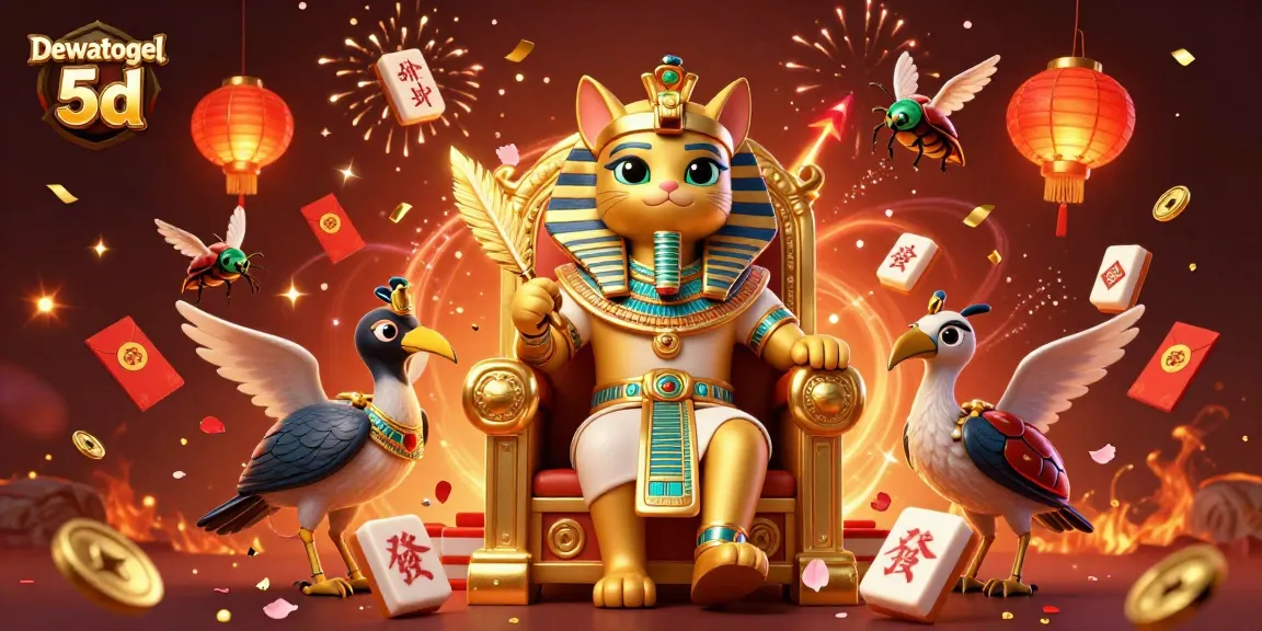 Dewatogel 5d offers immersive gaming experiences with vibrant visuals of cat pharaoh in a casino environment.