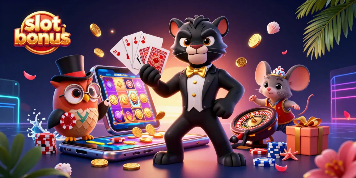 Spin to win with the slot bonus in this vibrant casino illustration showcasing excitement and rewards.