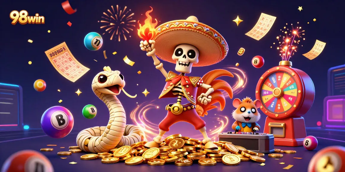 Experience vibrant 98win celebration with a golden casino theme and dynamic gaming elements