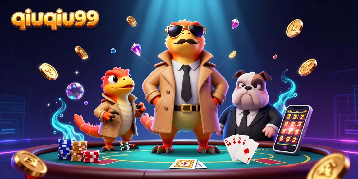 Engage in thrilling card battles with qiuqiu99 at a VIP casino lounge surrounded by vibrant poker elements.