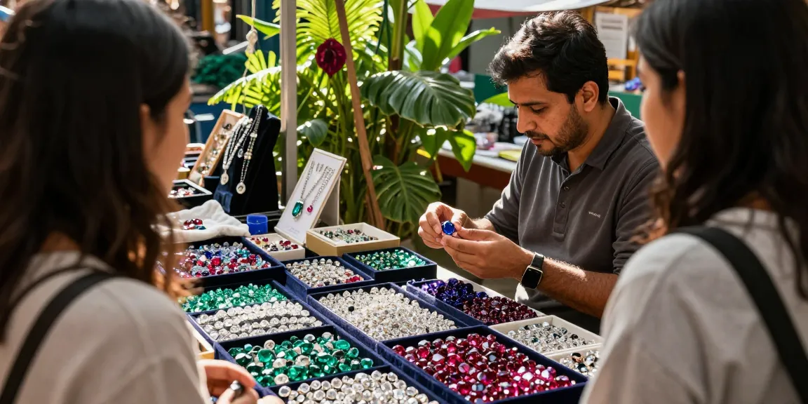 Discover top-quality gemstones at https://www.mygemspot.com with a vibrant gem market showcasing sparkling gems and expert interactions.