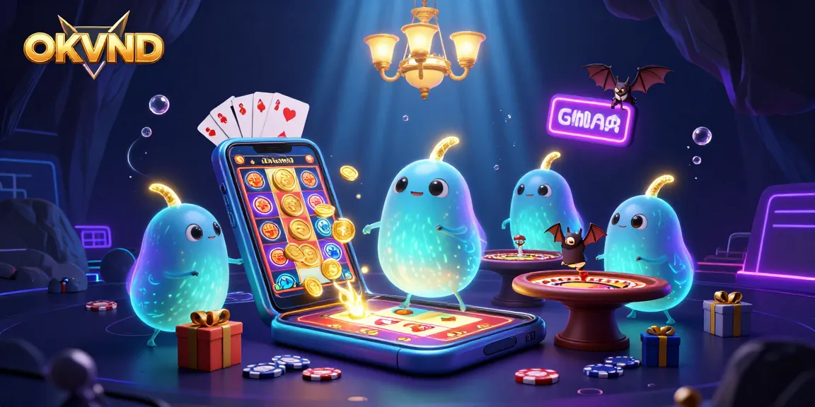 Experience OKVND's vibrant casino scene with animated glowworms illuminating the activities.