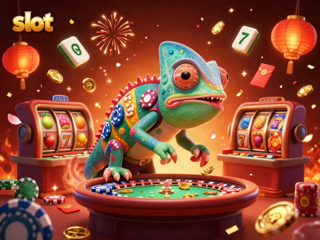 Menangkan jackpot slot dengan chameleon kasino yang menangkap koin emas di GWP168.