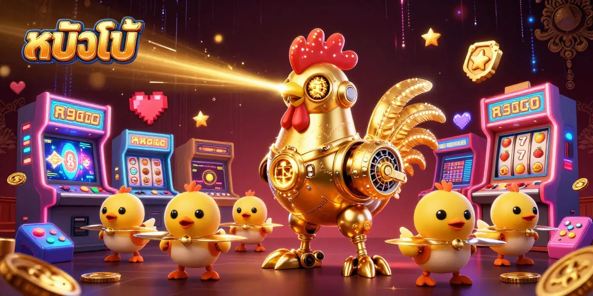 ภาพการเล่นเกมคาสิโนออนไลน์ หนังโป๊ กับตัวละครโรบ็อตทองคำและลูกไก่