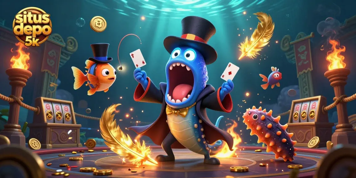 Experience gaming excitement at situs depo 5k, featuring iconic characters in a dynamic underwater casino scene.