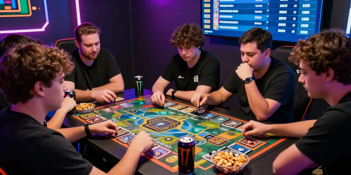 Group of gamers enjoying sunwin card games with vibrant graphics and snacks